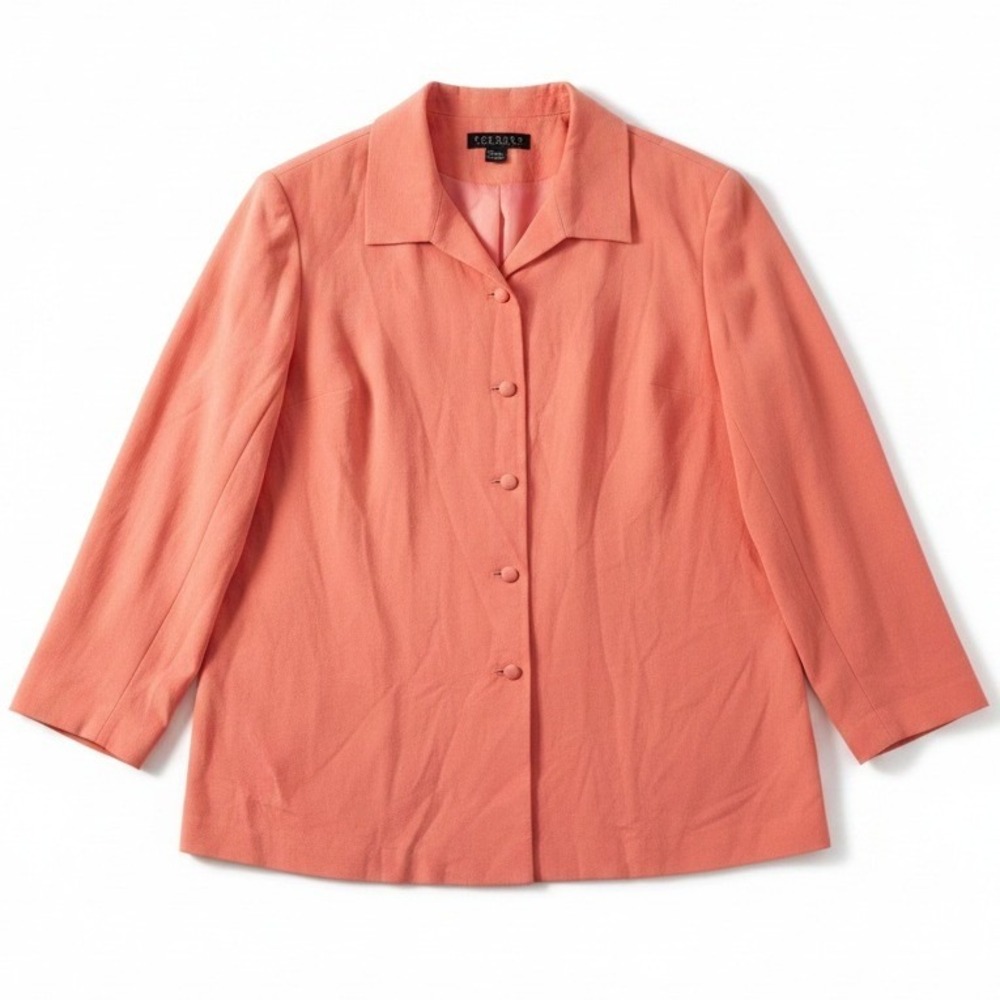 Patrick Collection Coral Pink‎ 100% Silk Button Down Blazer, Women's 26W Jacket